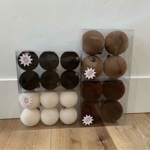 NEW Hobby Lobby Flocked Ball Ornaments—Full Set—Brown, Black, Dark Brown, Ivory